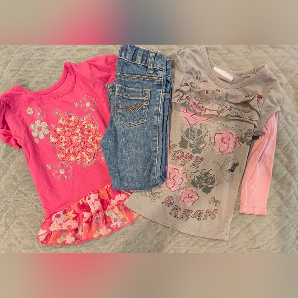 4T Pink and Gray Kids Shirts Set